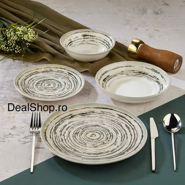 Serviciu de Masa din Porțelan Verde Rustico 48 Piese pentru 12 Persoane Design Pictural Circular Eleganță Rustică și Stil Modern 187