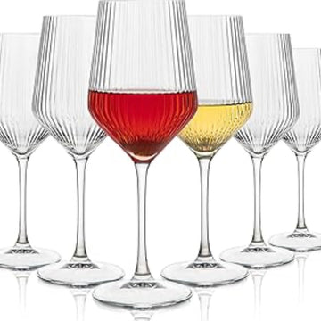 Set 6 Pahare Vin Allegra Focus 350 ml – Design Striat, Sticlă Premium