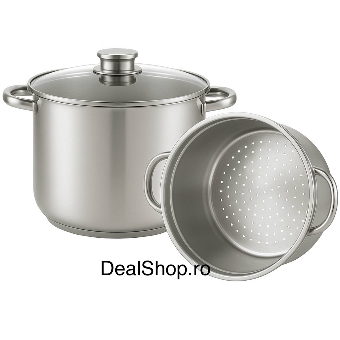 Oală 8 litri Inox pentru aburi, 24 cm, capac inox, inserție detasabilă, compatibilă inducție