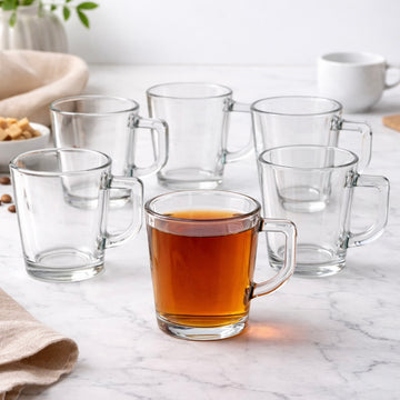 Set 6 căni din sticlă Marshall 220 ml – Pentru Cafea sau Ceai, Design Clasic