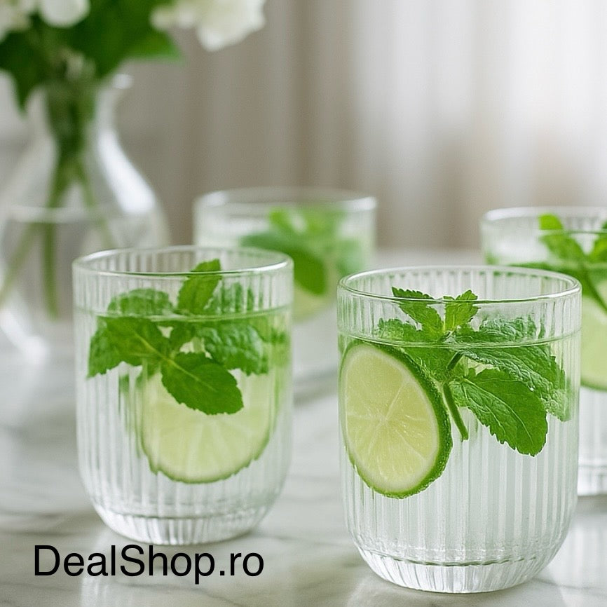 Set 18 Pahare din Sticlă Mansoura Alex 250 ml Design Modern cu Textură în Dungi CADOUL PERFECT