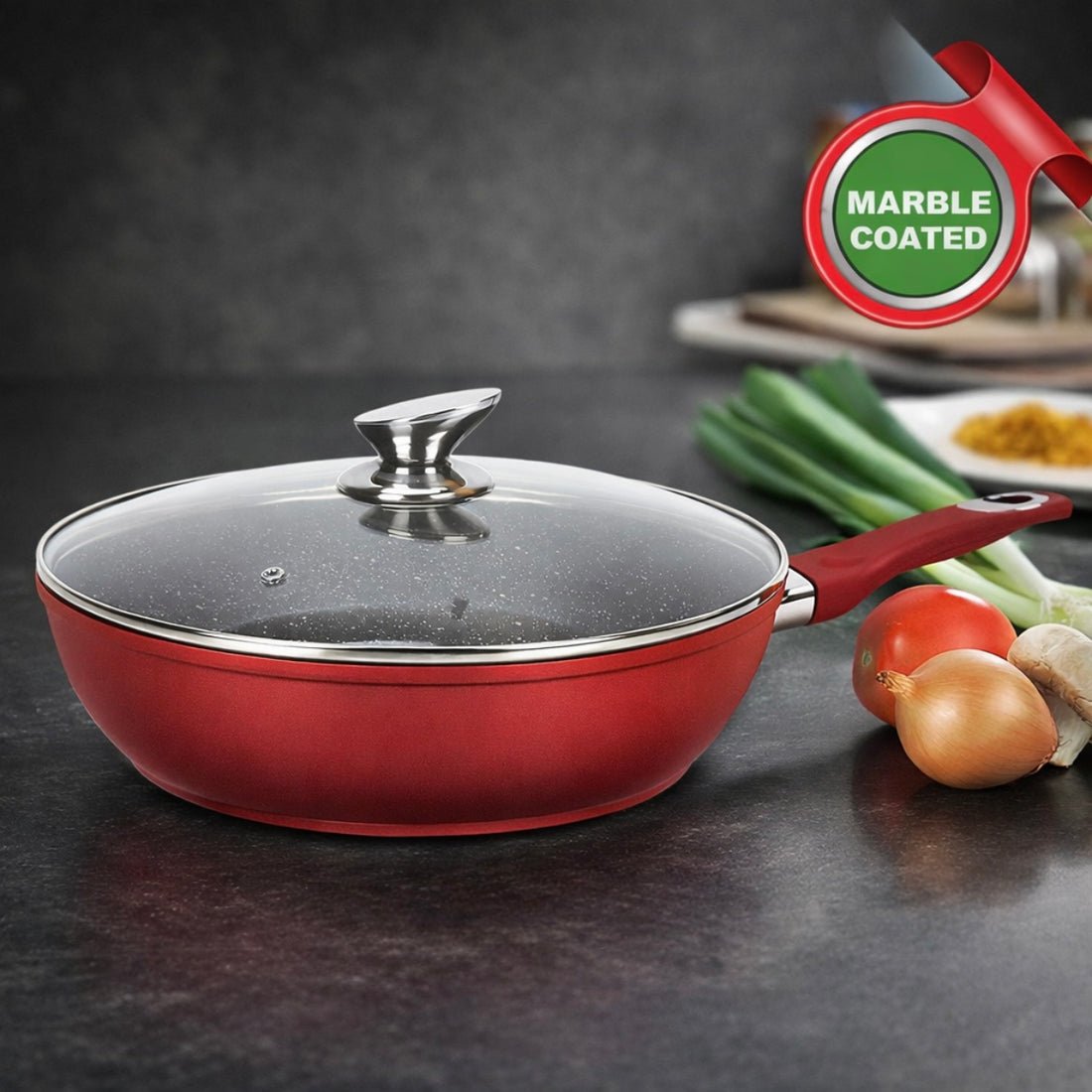 Tigaie Adâncă Antiaderentă cu capac 28 cm Swan Cooking – Strat Ceramic Compatibilă inducție gaz