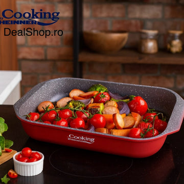 Tava Cooking by Heinner Red Line, 39.5 x 26 cm din aluminiu turnat cu acoperire ceramică gri – rezistentă, elegantă și ideală pentru gătit sănătos