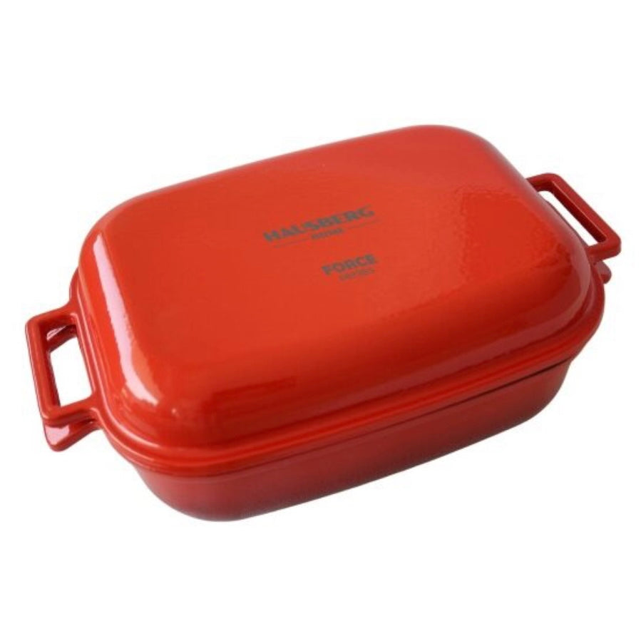 Oala din fonta emailata cu capac dublu Hausberg HB-H758, capacitate 4L, diametru 25x33 cm, adancime 10 cm, interior antiaderent, Rosu