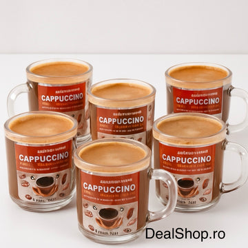 Set 6 cani capuccino Coffe din sticla transparenta 200 ml