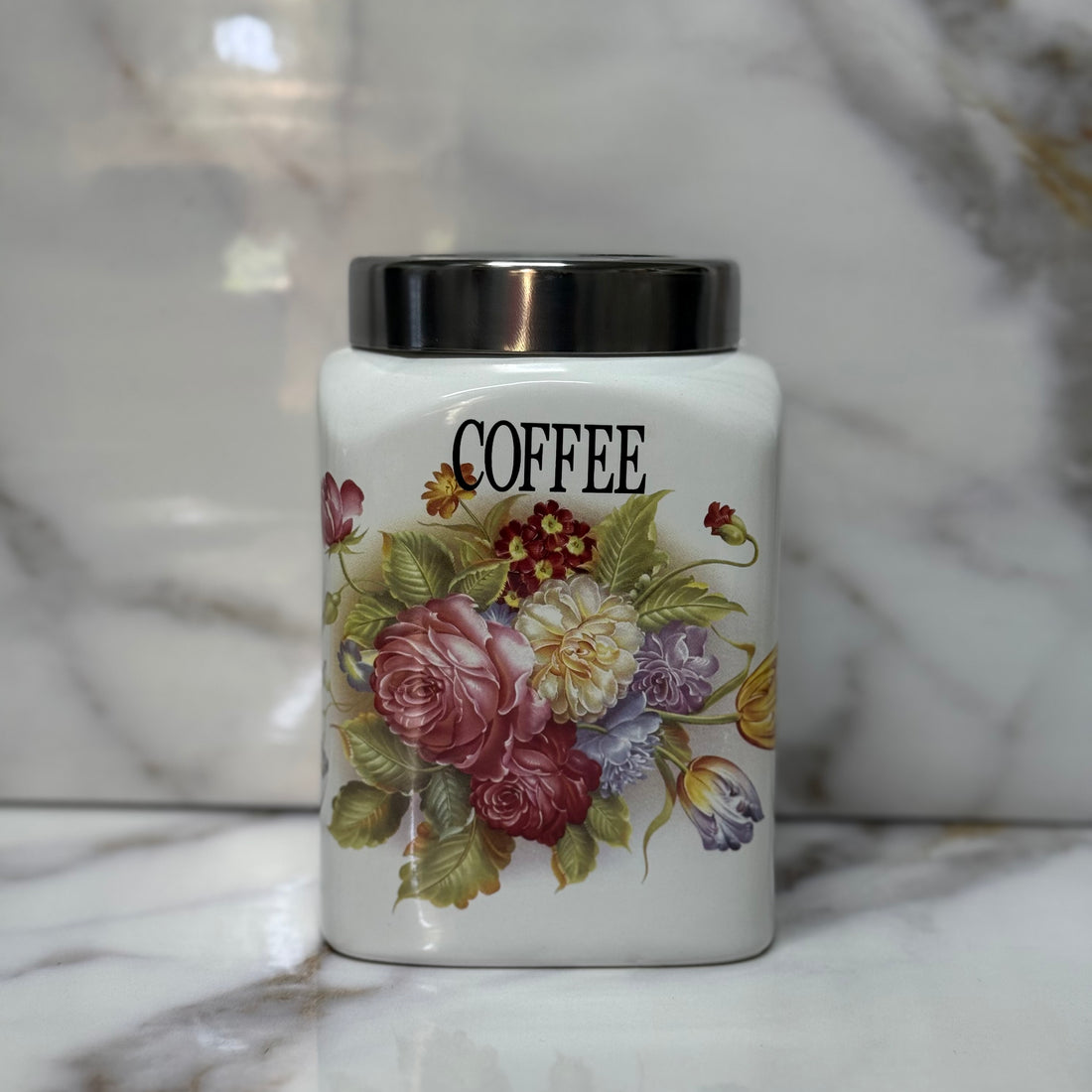 SET 3 RECIPIENTE CONDIMENTE CERAMICA CU CAPAC INOX SI SUPORT METALIC