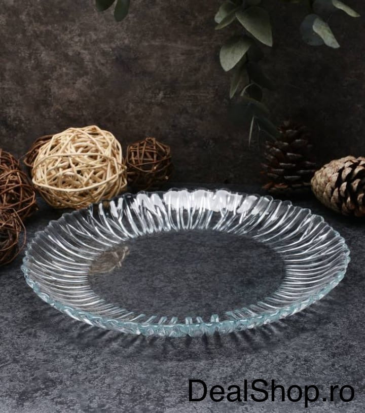 Platou rotund din sticlă Aurora, 31.5 cm – design elegant ideal pentru servire modernă și rafinată
