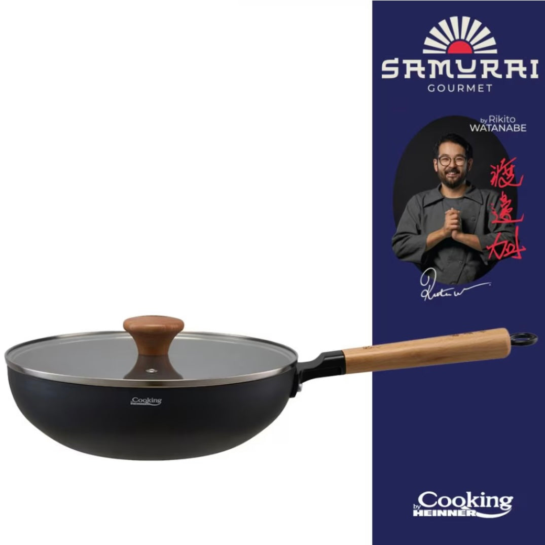 Tigaie wok cu capac Cooking by Heinner - Samurai Gourmet by Rikito Watanabe, invelis ceramic inductie 26 x 7.5 cm