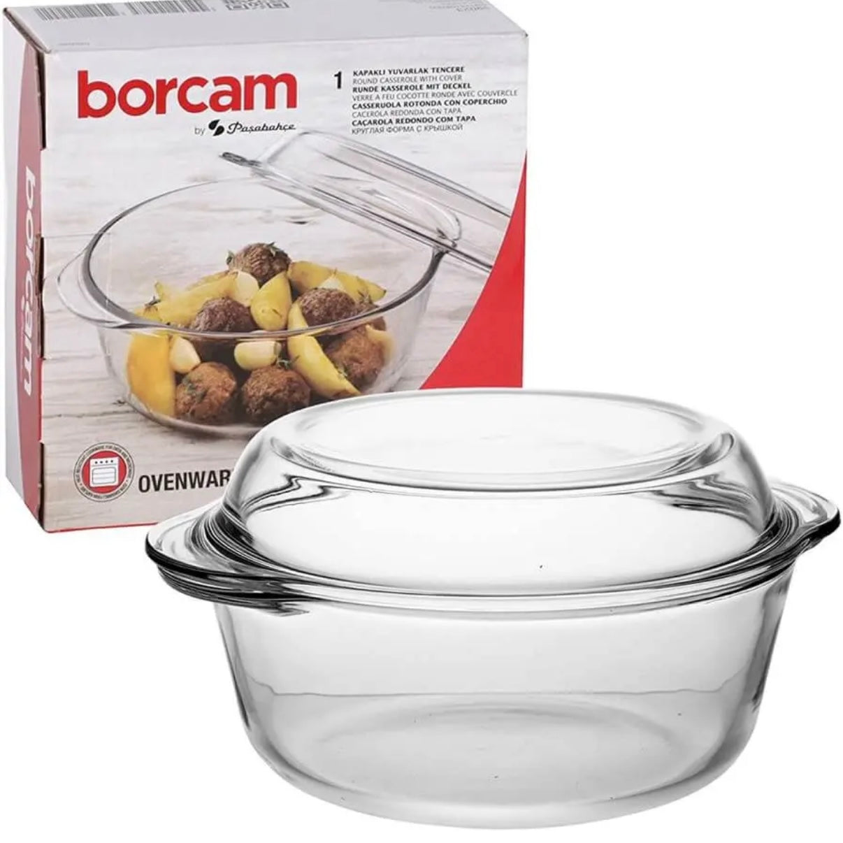 Vas termorezistent yena Borcam cu capac, 1.45 L – 19 x 12 cm pentru cuptor 59023