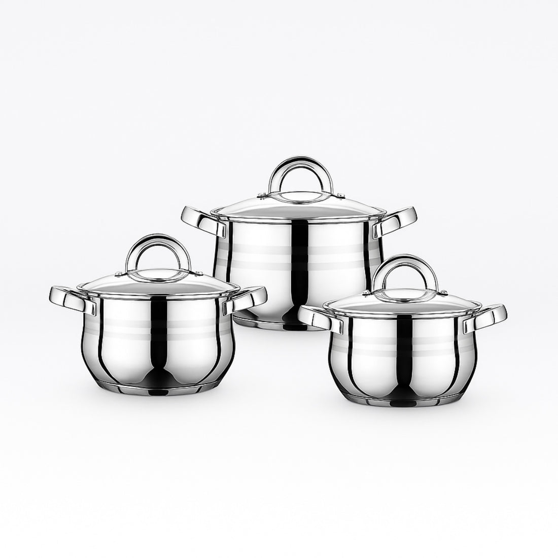 Set Oale Inox 6 Piese cu Capace – 2.8L, 3.8L, 6.5L  Fund Multistrat Capsule 3 Straturi SW05A
