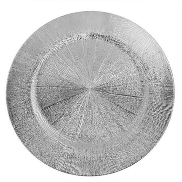 Platou Decorativ Rotund din Plastic Argintiu cu Model Ø 30 cm