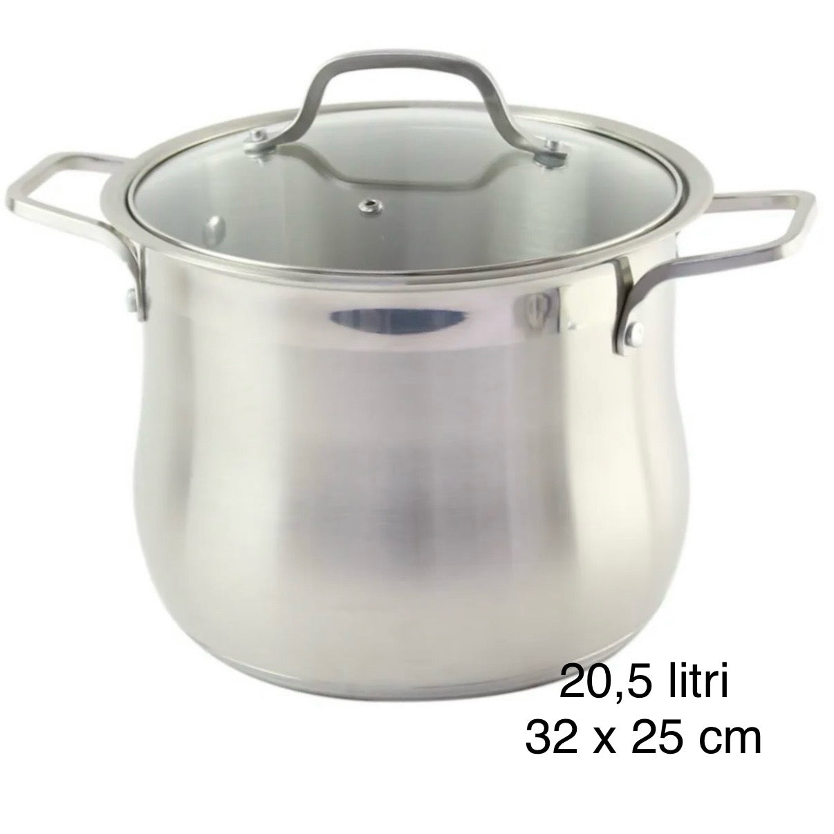 Oala inox fund triplu capac din sticla Swan-Belly, cantitate oala 20,5 litri, 32 x 25 cm