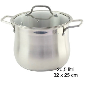 Oala inox fund triplu capac din sticla Swan-Belly, cantitate oala 20,5 litri, 32 x 25 cm