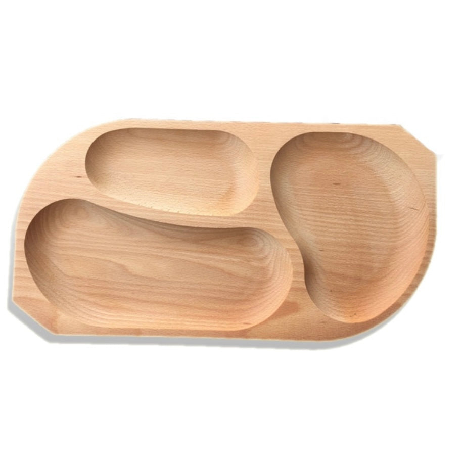 Platou din lemn compartimentat pentru servire 43 x 22,5 cm – tavă aperitive 3 compartimente, lemn natural, snack & gustări