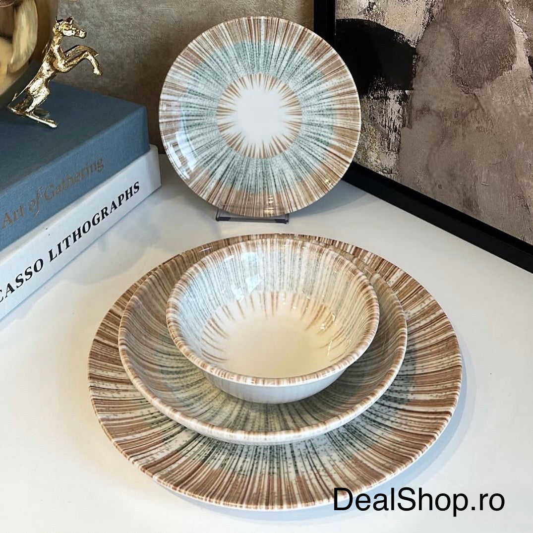 Serviciu de Masa din Portelan Solis 48 Piese pentru 12 Persoane Design Elegant cu Accente Solare Farfurii și Boluri Premium 260