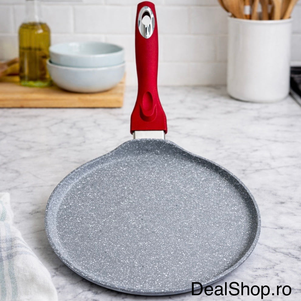 Tigaie pentru clătite SWAN 24 cm, strat marmorat antiaderent, inducție, roșu – Pancake Pan