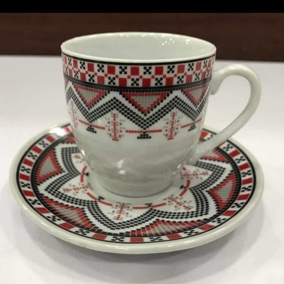 Cești cafea/ceai model Tradițional capacitate 120 ml 12 piese 6 canite + 6 farfurii