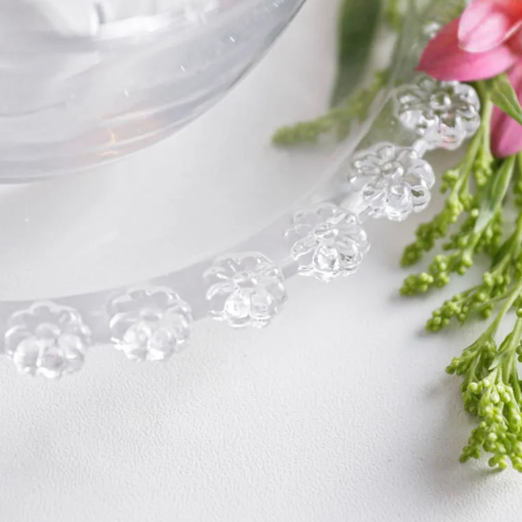 Set 6 cești 200 ml, cafea sau ceai din sticlă cu farfurioară, cu design floral pe margine,Elegant Set