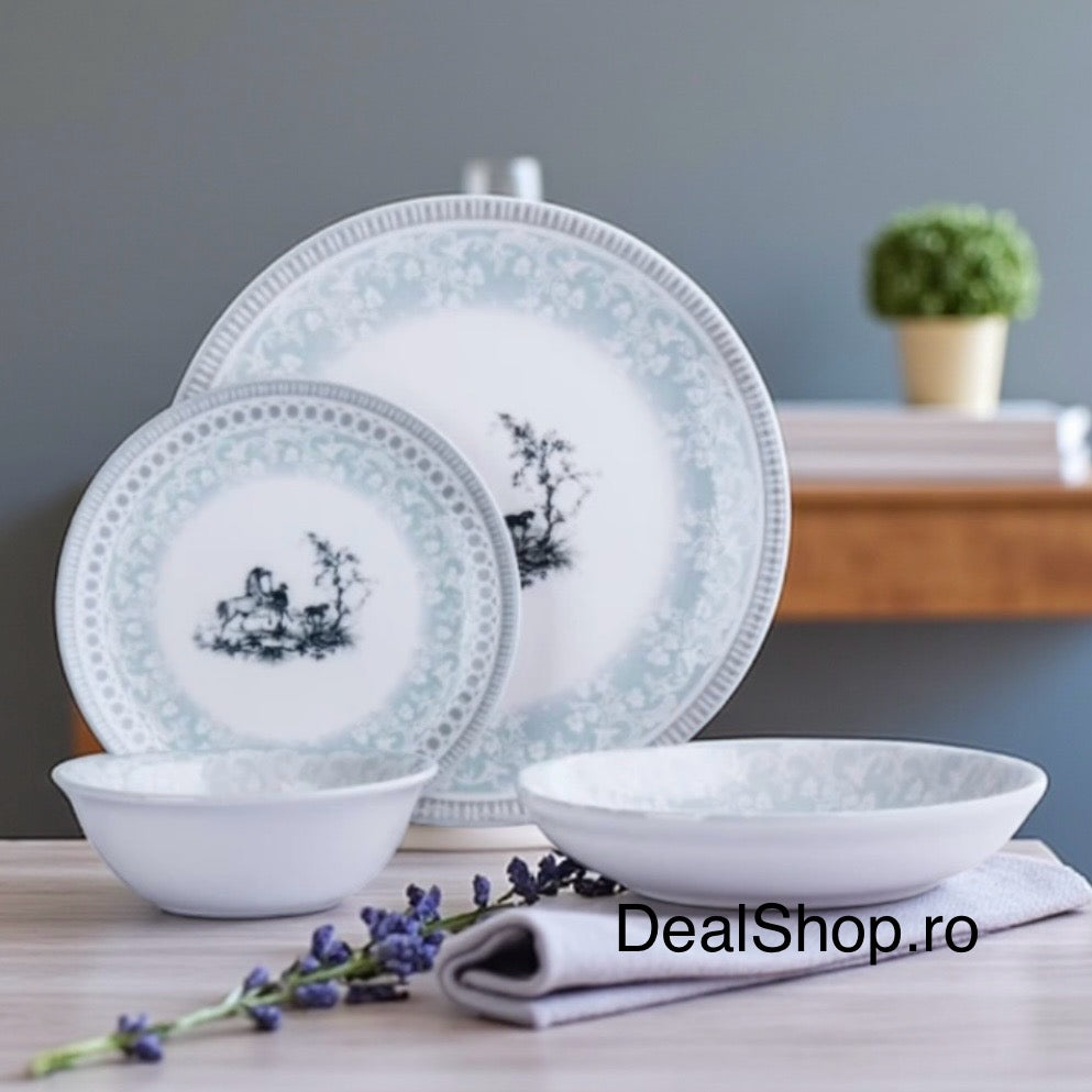 Serviciu de masa din portelan Blue Damask, 48 piese, pentru 12 persoane – design elegant albastru pastel 06