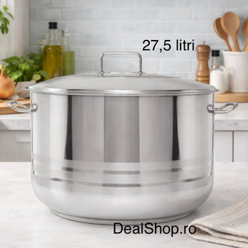 Oala inox profesionala cu capac Gastro, fund dublu 27,5 litri, 40 x 27 cm