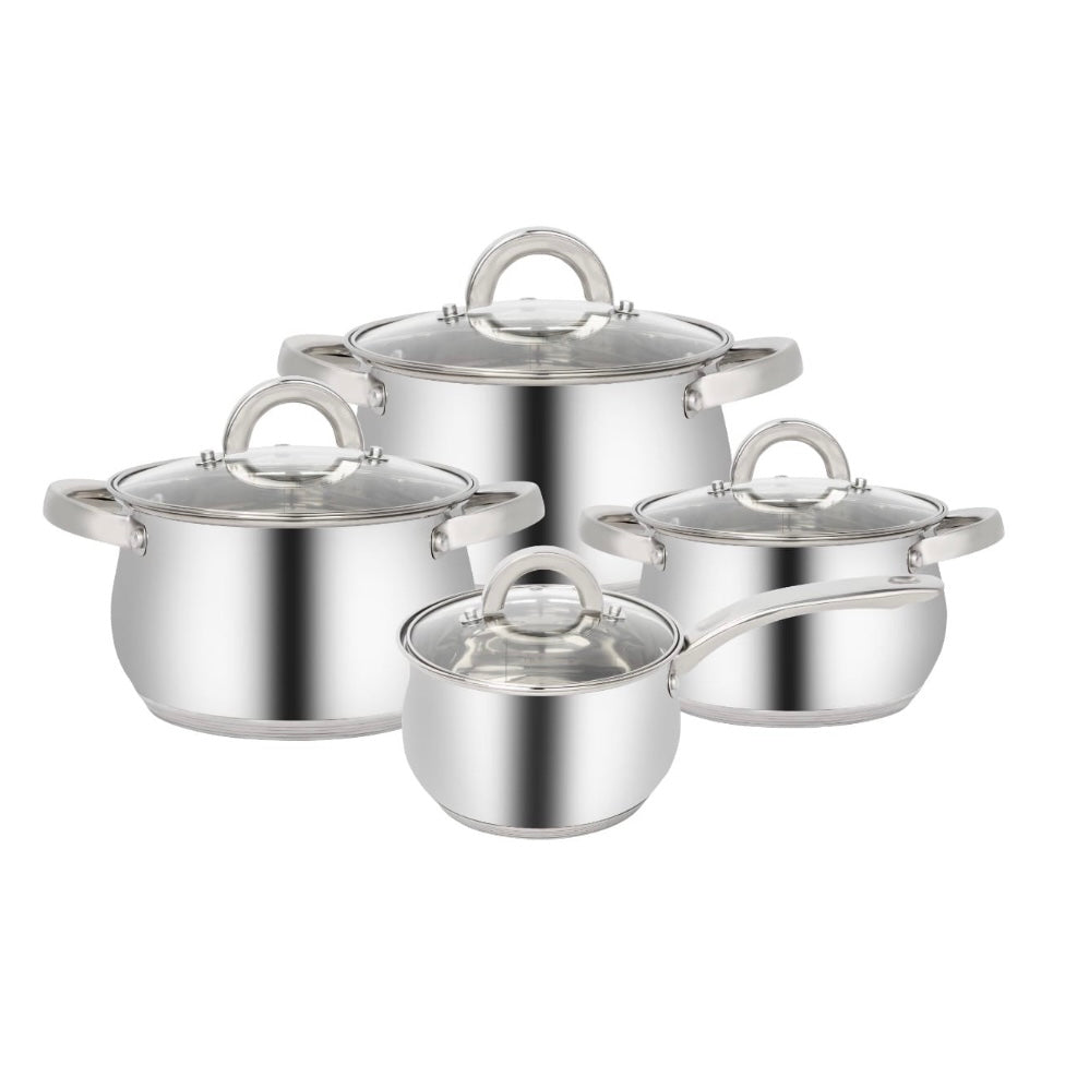 Set Oale Inox 16-18-20-24 cm cu Capace, Fund Capsulat, Compatibile cu Toate Plitele