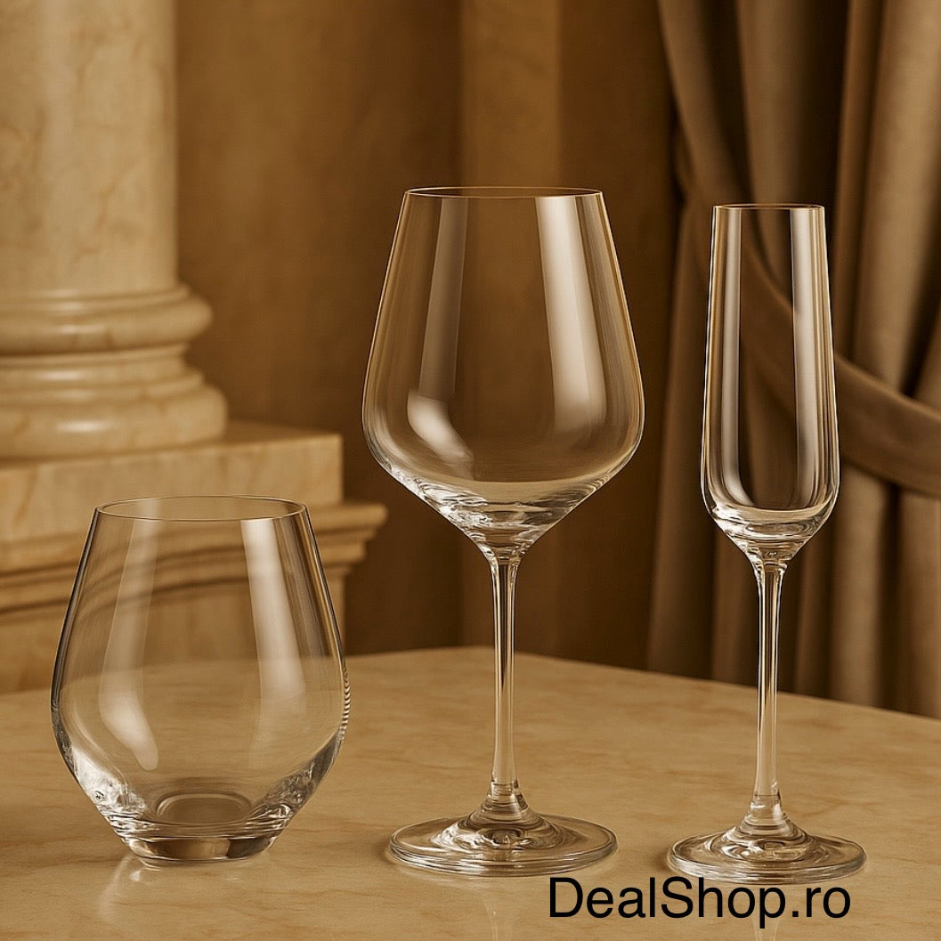 Set 18 Pahare Cristal Vin Roșu Vin Spumant Cocktail CADOUL PERFECT pentru Ocazii Speciale