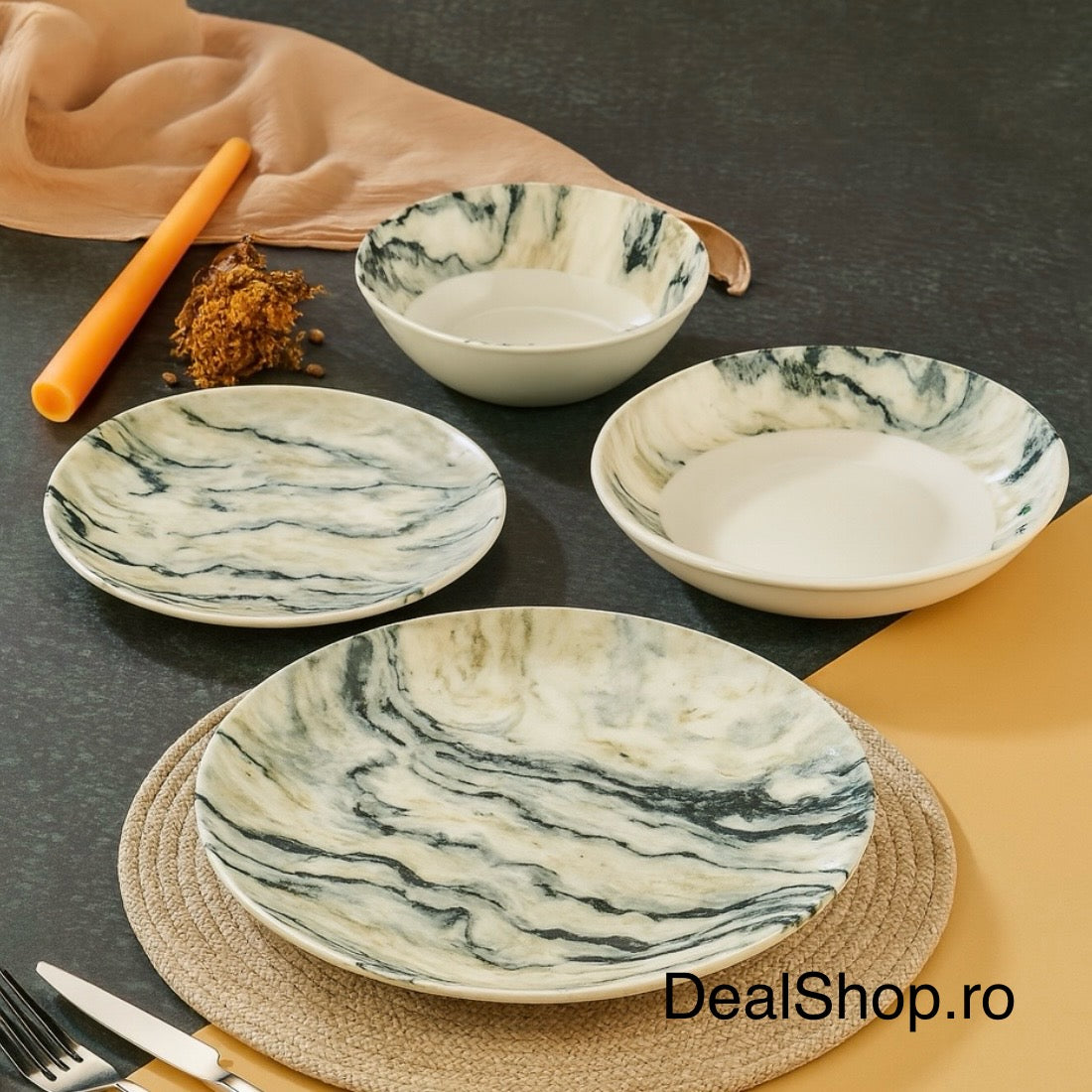 Serviciu de Masa din Portelan Marble 48 Piese pentru 12 Persoane Design de Lux cu Model Marmorat Eleganta Calitate și Stil 464