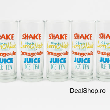 Set 12 pahare din sticla 270 ml  design colorat pentru băuturi răcoritoare