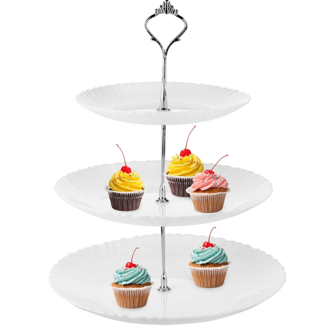 Platou etajat pentru prăjituri  Pukka, 3 niveluri opal Alb Termorezistent