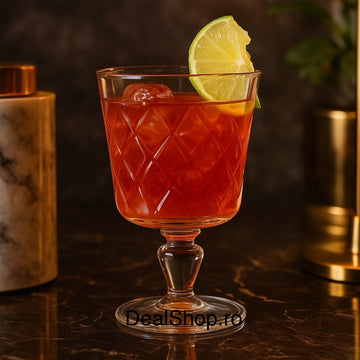Set 4 pahare cocktail Leafy, 270 ml – sticlă groasă transparentă, design elegant cu model în relief