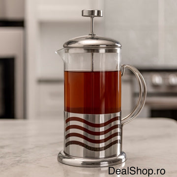 Cafetieră cu presă 350 ml din sticlă și oțel inoxidabil – Design elegant, piston 18/8 pentru Cafea sau Ceai