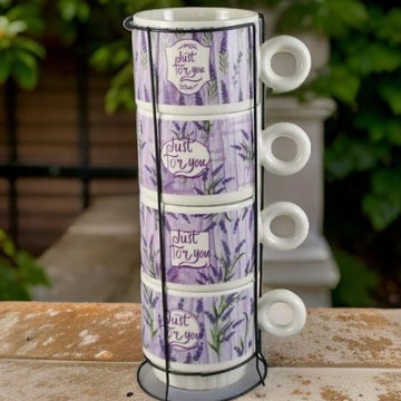 Set 4 cești din ceramica cu suport metalic Lavender 250 ml