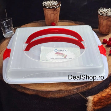 Suport tort prăjituri cu capac si maner 45 x 30 x 10 cm