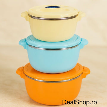 Set 3 caserole termice Heinner Art of Dining – 2 L, 4 L și 6 L, mențin temperatura mâncărurilor calde sau reci
