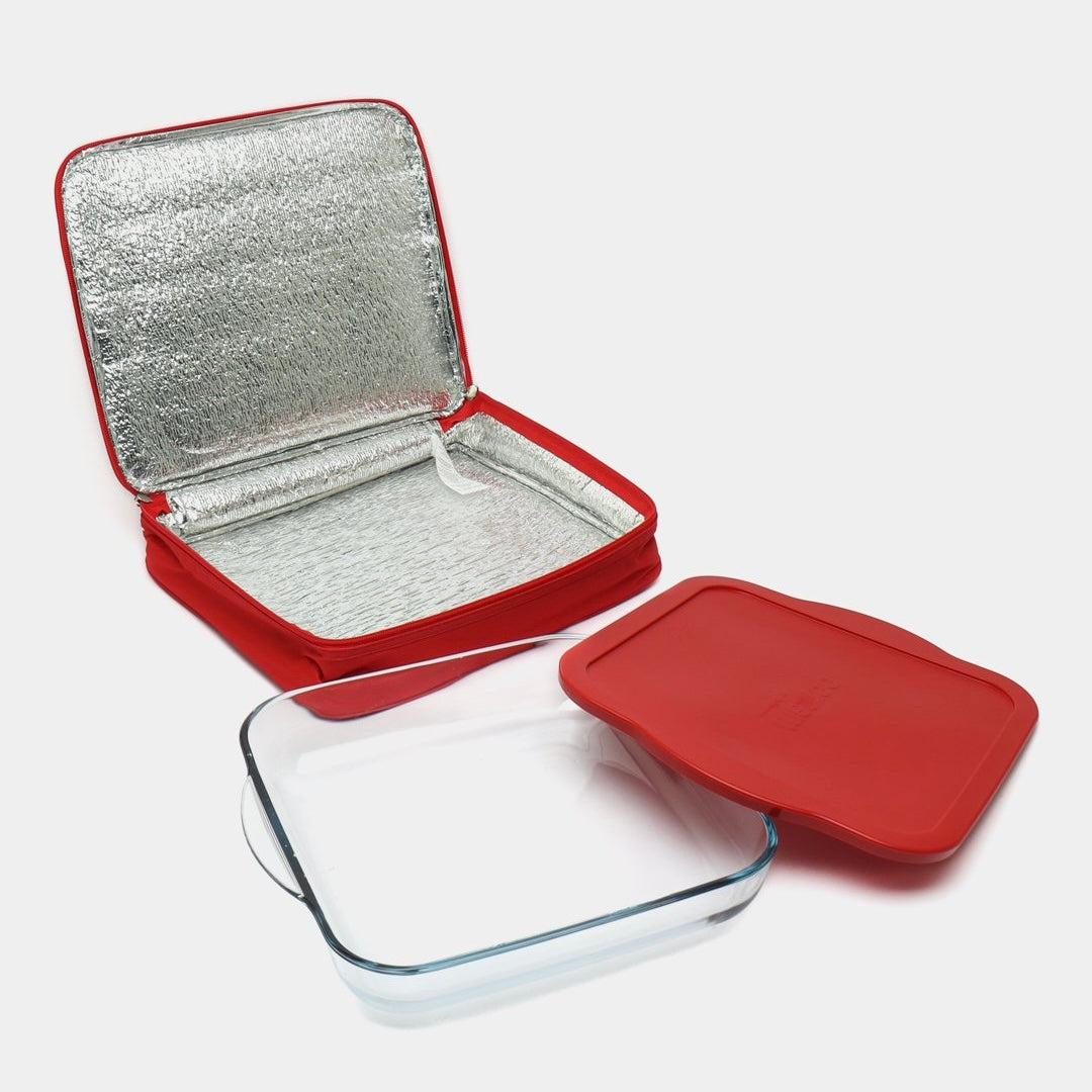 Tava yena patrata 3,2 litri cu capac din plastic  Borcam cu geanta termica 59024