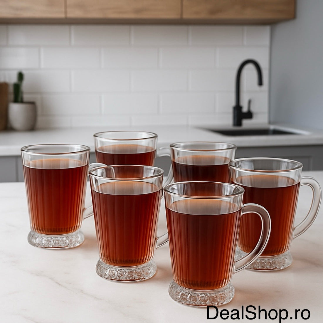 Set 6 cești sticlă 220 ml cafea ceai, pahare termorezistente model elegant diamant Max Mug