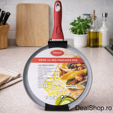 Tigaie pentru clătite SWAN 24 cm, strat marmorat antiaderent, inducție, roșu – Pancake Pan