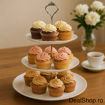 Platou etajat pentru prăjituri  Pukka, 3 niveluri opal Alb Termorezistent