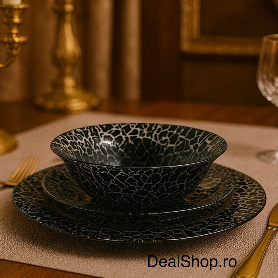 Serviciu de masa 6 persoane 18 piese Black CADOUL PERFECT