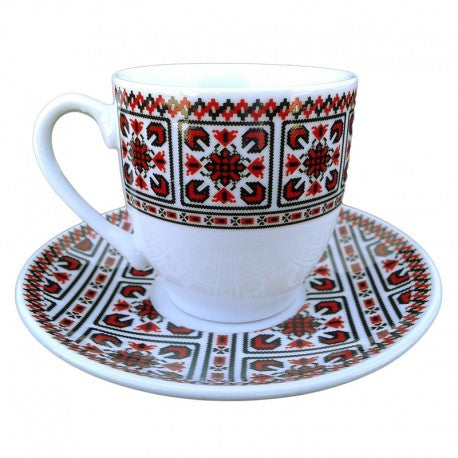 Cesti de cafea/ceai, Traditionale,120 ml, portelan, set 12 piese, 6 canite+6 farfurioare