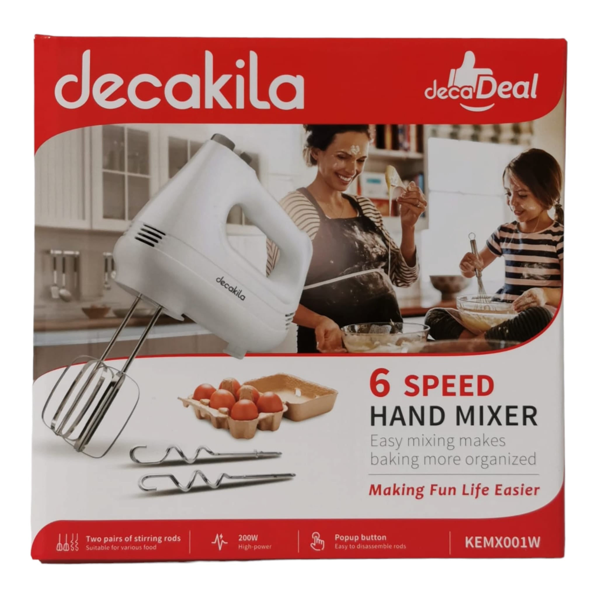 Mixer de mana Decakila, 200 W, 6 viteze, Alb