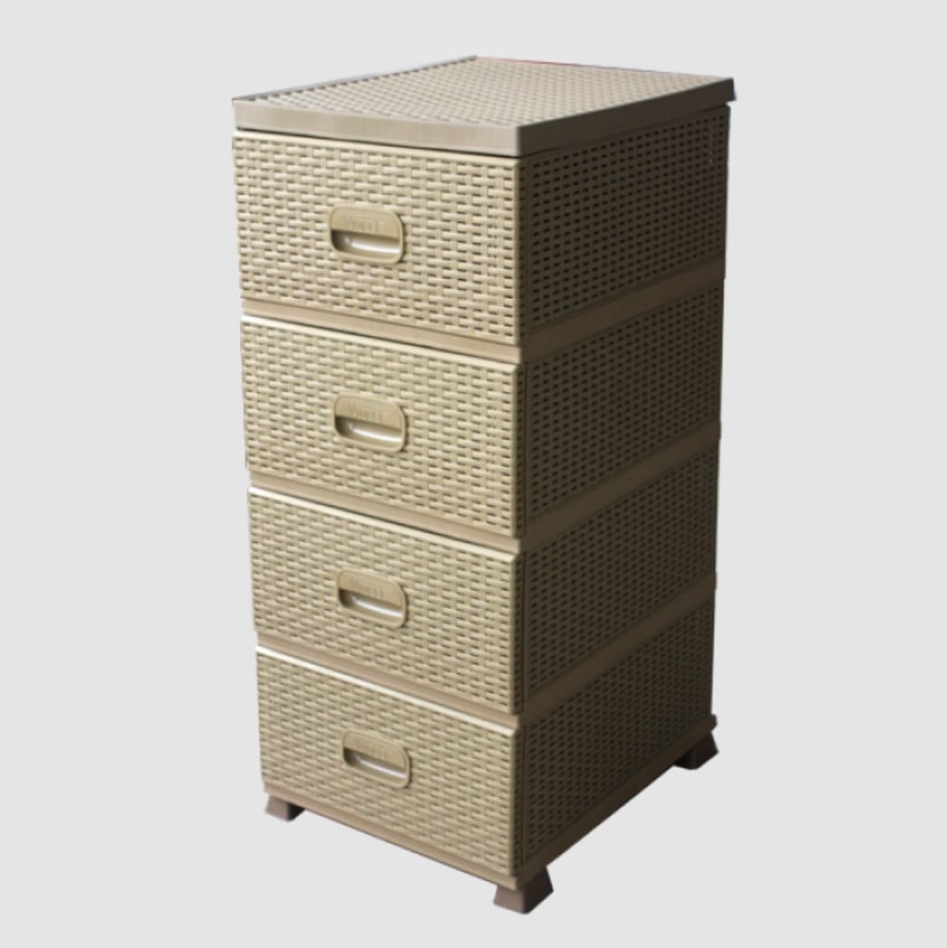 Dulap pentru depozitare 4 sertare Model Ratan Bej 38x45x90 cm  Organizare Elegantă și Practică