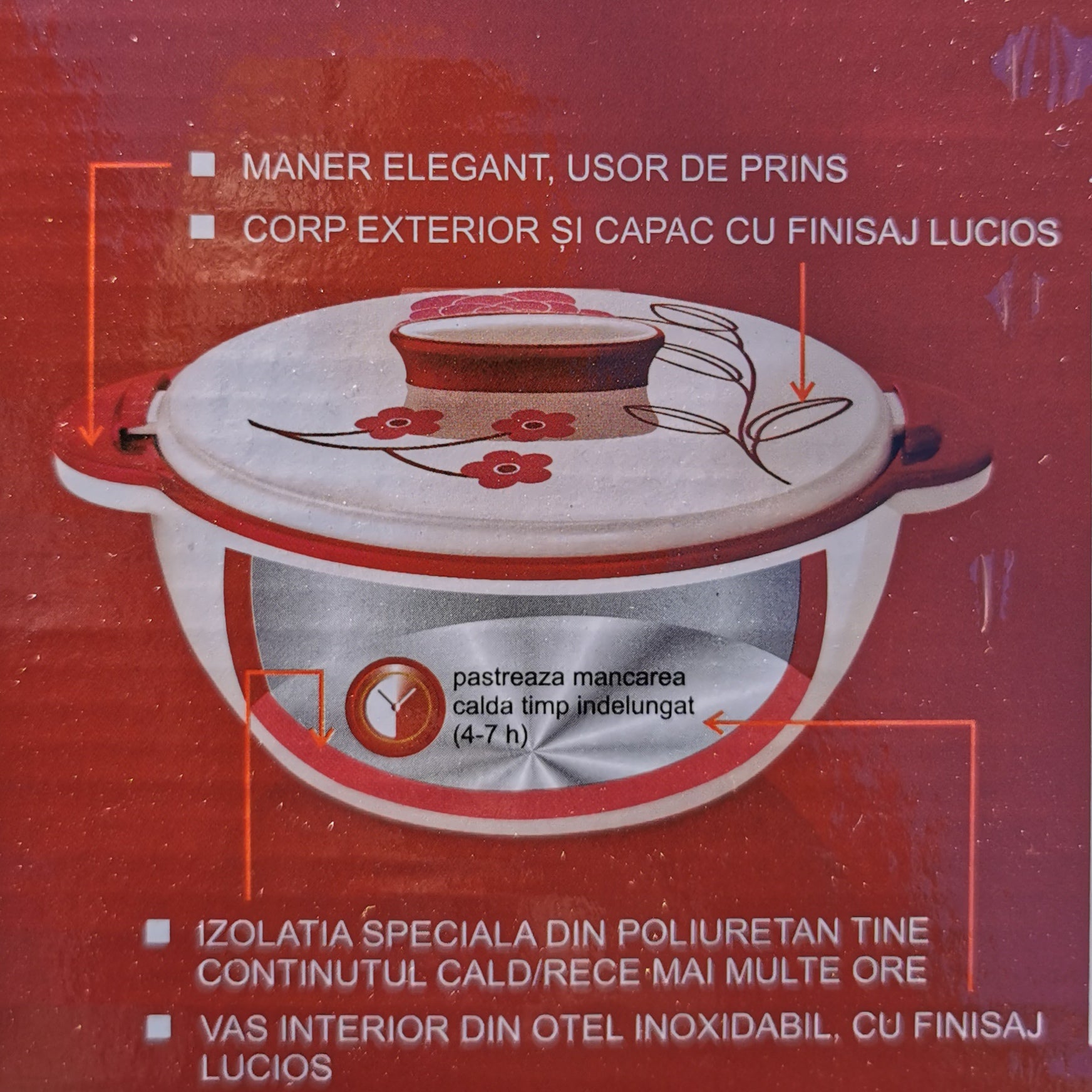 Caserola termoizolanta cu capac 5,1 litri model floral