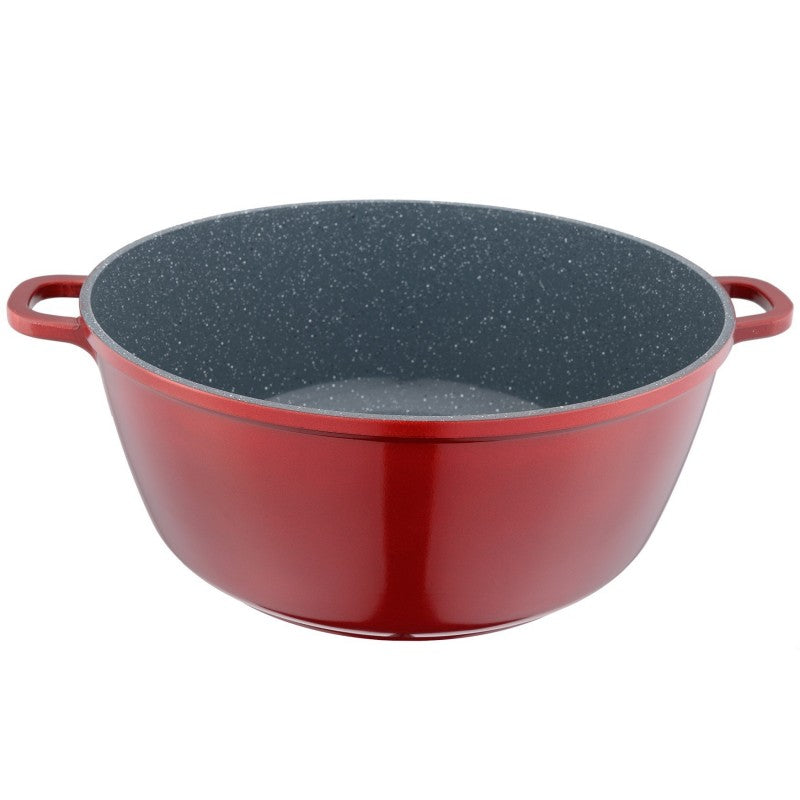 Cratiță mare cu înveliș de marmură 44 cm – capac sticlă termorezistentă, 23.5 litri culoare roșu metalizat