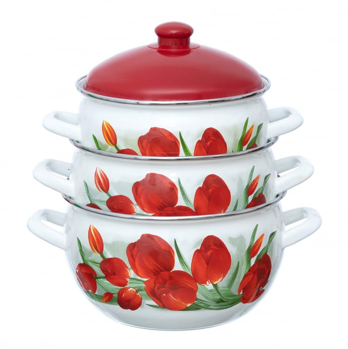 Set 3 Oale Emailate Arian cu Capace – 3.8L, 4.8L, 6.2L – Model Lalele