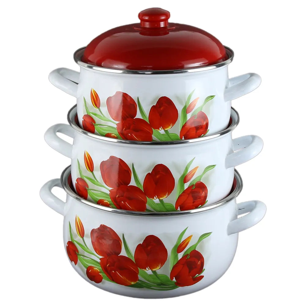 Set 3 Oale Emailate Arian cu Capace – 3.8L, 4.8L, 6.2L – Model Lalele