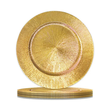 Platou Decorativ Rotund din Plastic Auriu cu Model Ø 30 cm