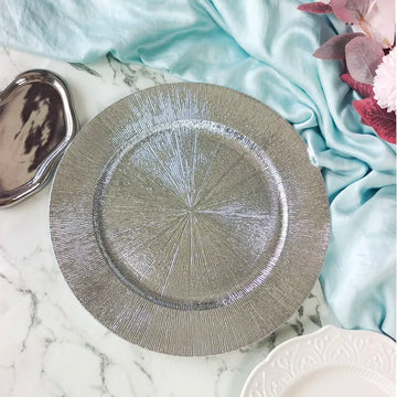 Platou Decorativ Rotund din Plastic Argintiu cu Model Ø 30 cm