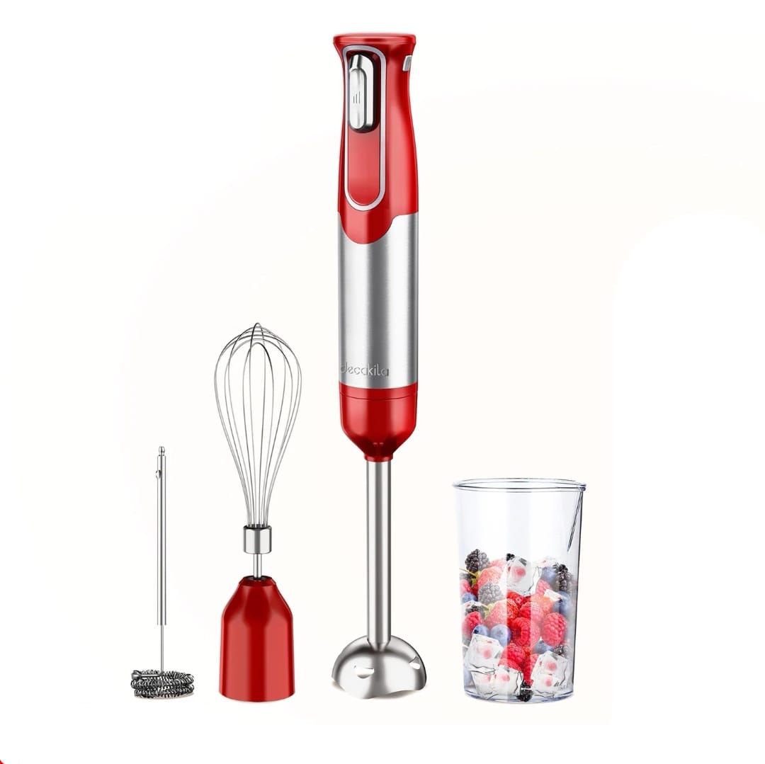 Blender si mixer cu baterie 4 in 1 rosu-inox Decakila