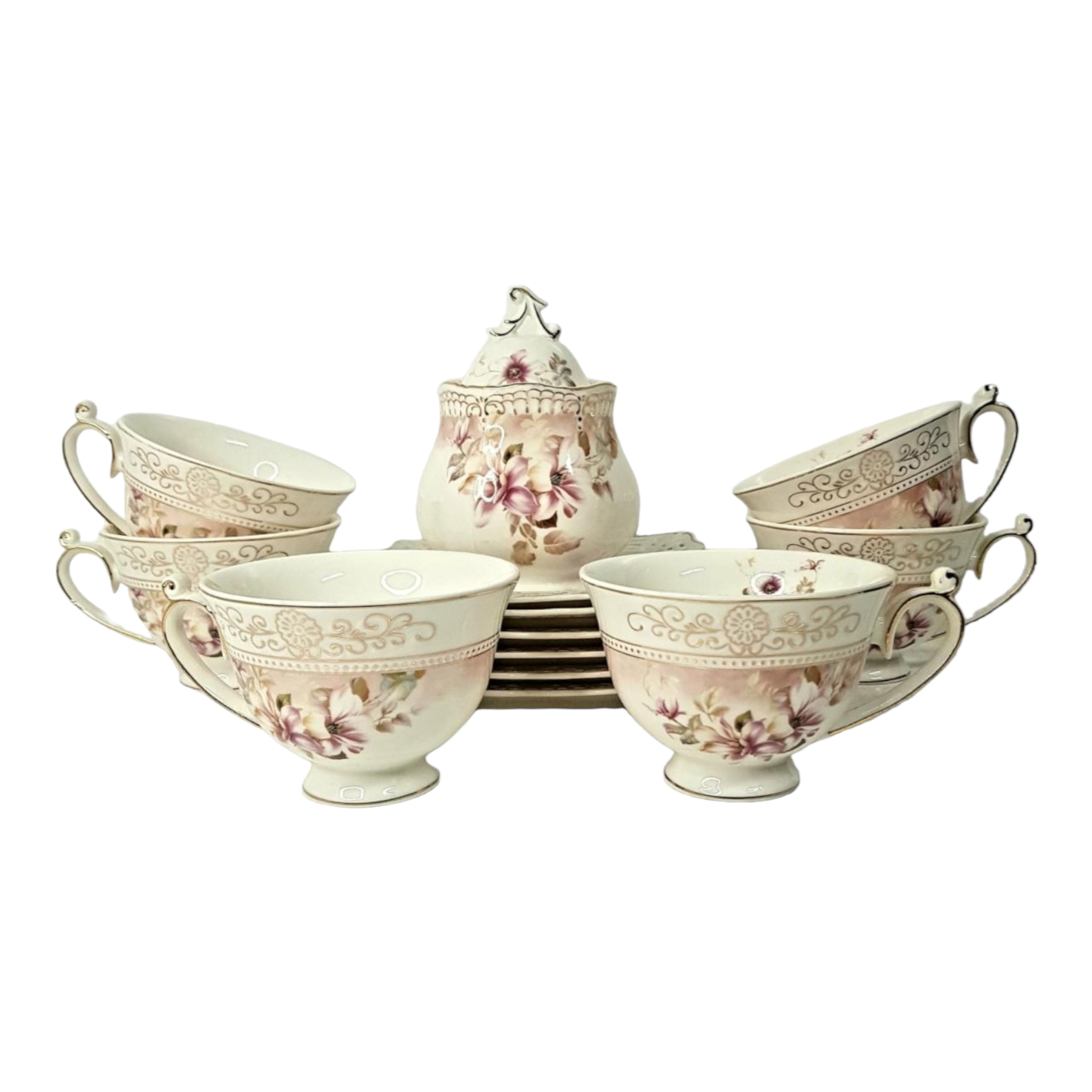 Set de 6 cesti cu farfurii si zaharnita Malooki Luxury Collection